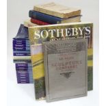 Box of assorted Sotheby's sales catalogues, and French books on antiques, sculpture etc.