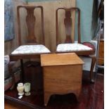 Two Queen Anne style chairs together with a Victorian commode CONDITION: Please Note