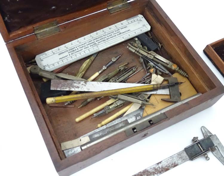 A wood box of draughtsmens drawing instruments & case CONDITION: Please Note - we - Image 2 of 3