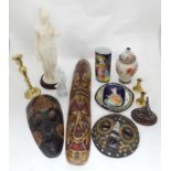 Box of miscellaneous to include travel items, oriental ceramics, plaster statue etc.