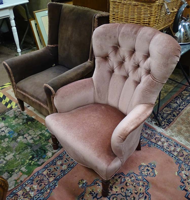 An Edwardian Corduroy upholstered armchair, - Image 4 of 4