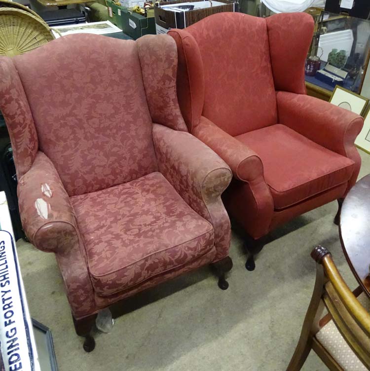 A pair of upholstered wing back armchairs for restoration CONDITION: Please Note - - Image 2 of 6