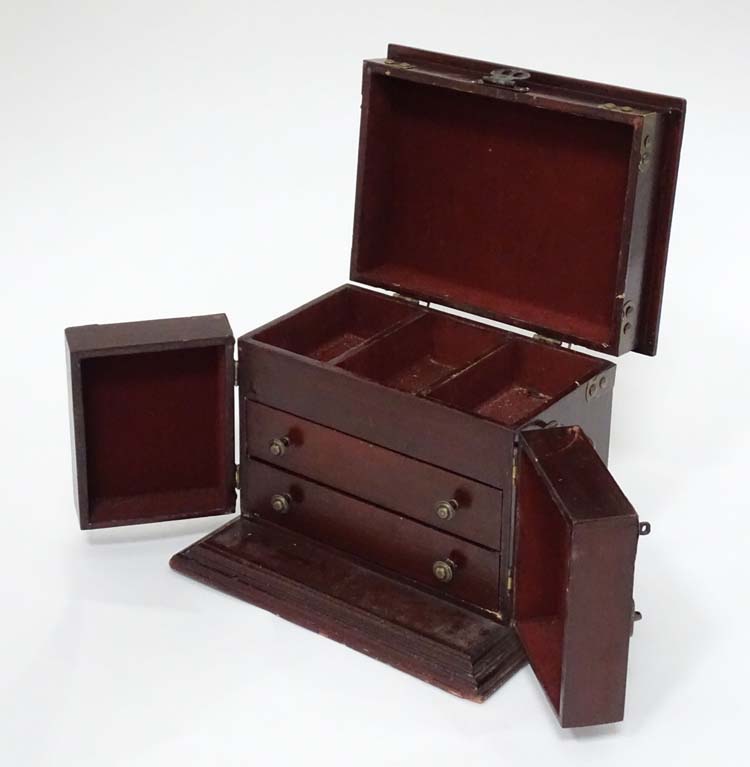 A Chinese jewellery box of compendium form with hinged top opening to reveal three sections and two - Image 5 of 5