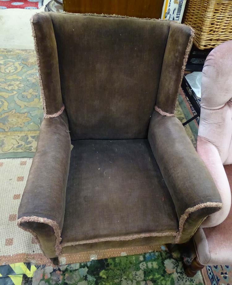 An Edwardian Corduroy upholstered armchair, - Image 2 of 4