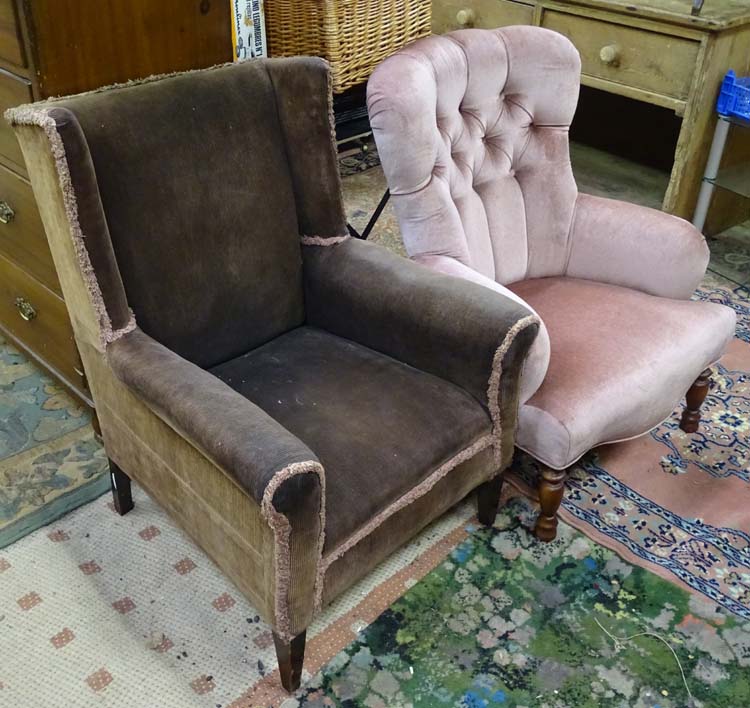 An Edwardian Corduroy upholstered armchair,