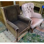 An Edwardian Corduroy upholstered armchair,