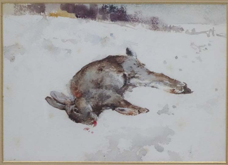 Whiteley XIX-XX, Watercolour, a pair, English Partridge & Rabbit in the snow, Each with signature, - Image 3 of 4