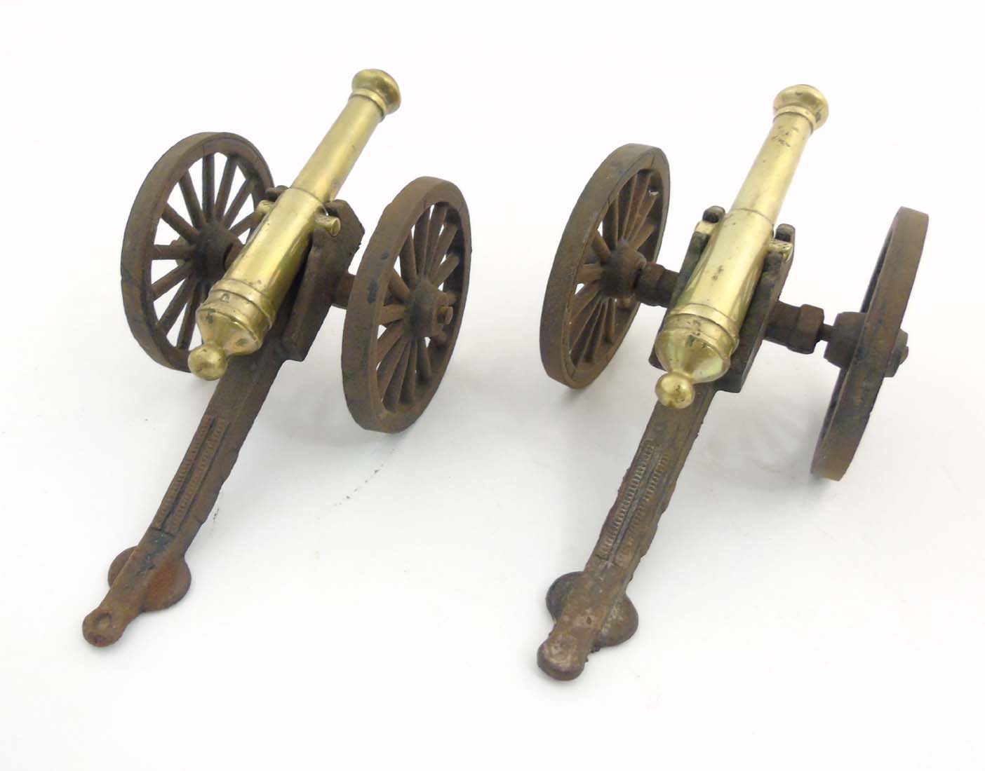 A pair of c.1900 cast iron and brass desk cannons. - Image 7 of 7