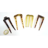 Various tortoiseshell and celluloid hair combs / hair pins / mantillas with cut steel etc