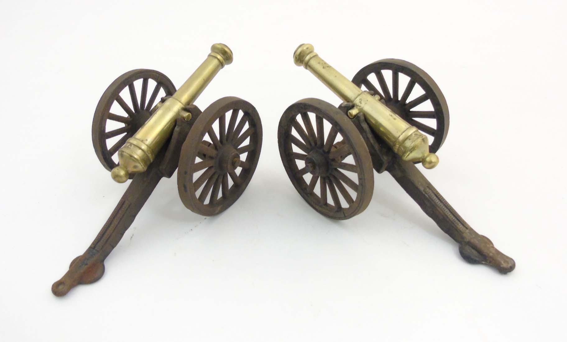 A pair of c.1900 cast iron and brass desk cannons. - Image 5 of 7