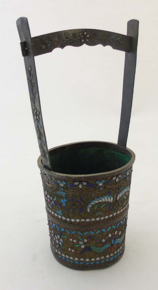 A late 18thC /early 19thc Russian bucket / pale with polychrome enamel decoration in the champleve - Image 3 of 6