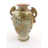 A Japanese Satsuma vase with dragon formed handles,