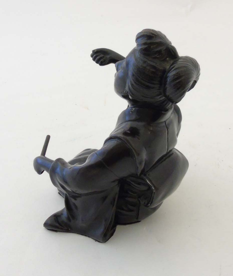 A 19thC Japanese Meiji patinated bronze in the form of a female kneeling. - Image 7 of 12