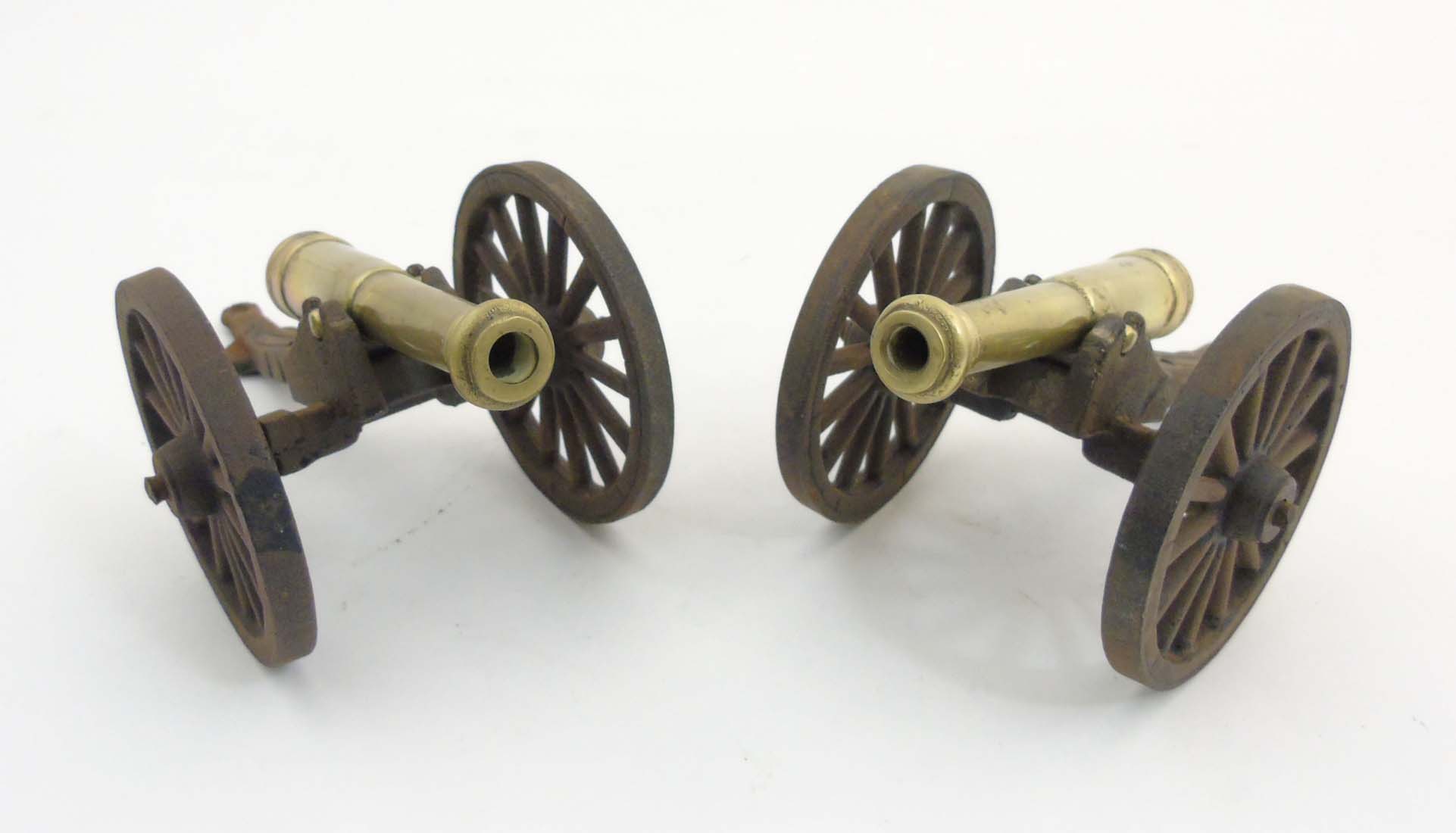 A pair of c.1900 cast iron and brass desk cannons. - Image 4 of 7