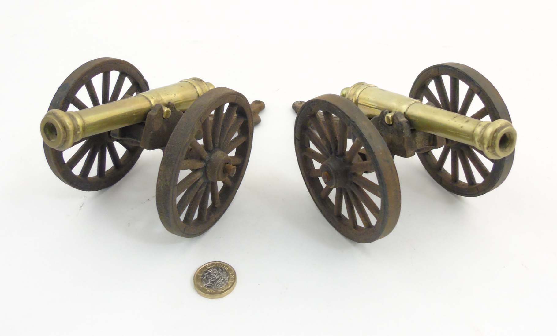 A pair of c.1900 cast iron and brass desk cannons. - Image 3 of 7