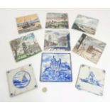 A quantity of tiles comprising 6 H & R Johnson Cristal tiles each with a different English scene,