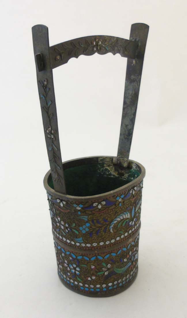 A late 18thC /early 19thc Russian bucket / pale with polychrome enamel decoration in the champleve - Image 2 of 6