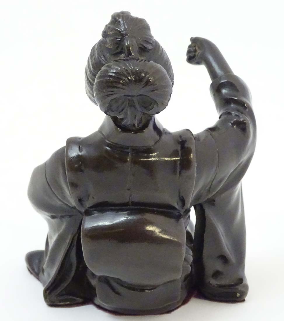 A 19thC Japanese Meiji patinated bronze in the form of a female kneeling. - Image 11 of 12