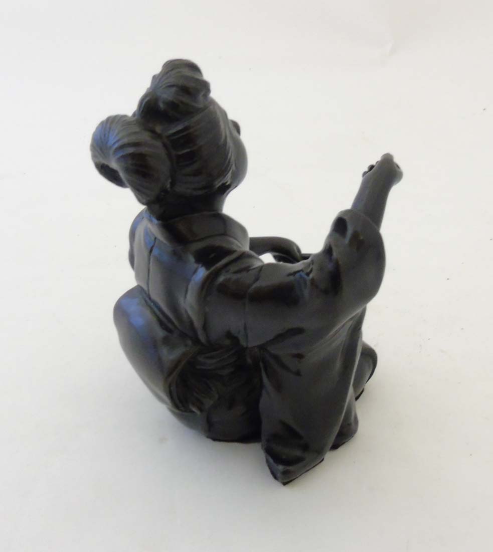 A 19thC Japanese Meiji patinated bronze in the form of a female kneeling. - Image 6 of 12