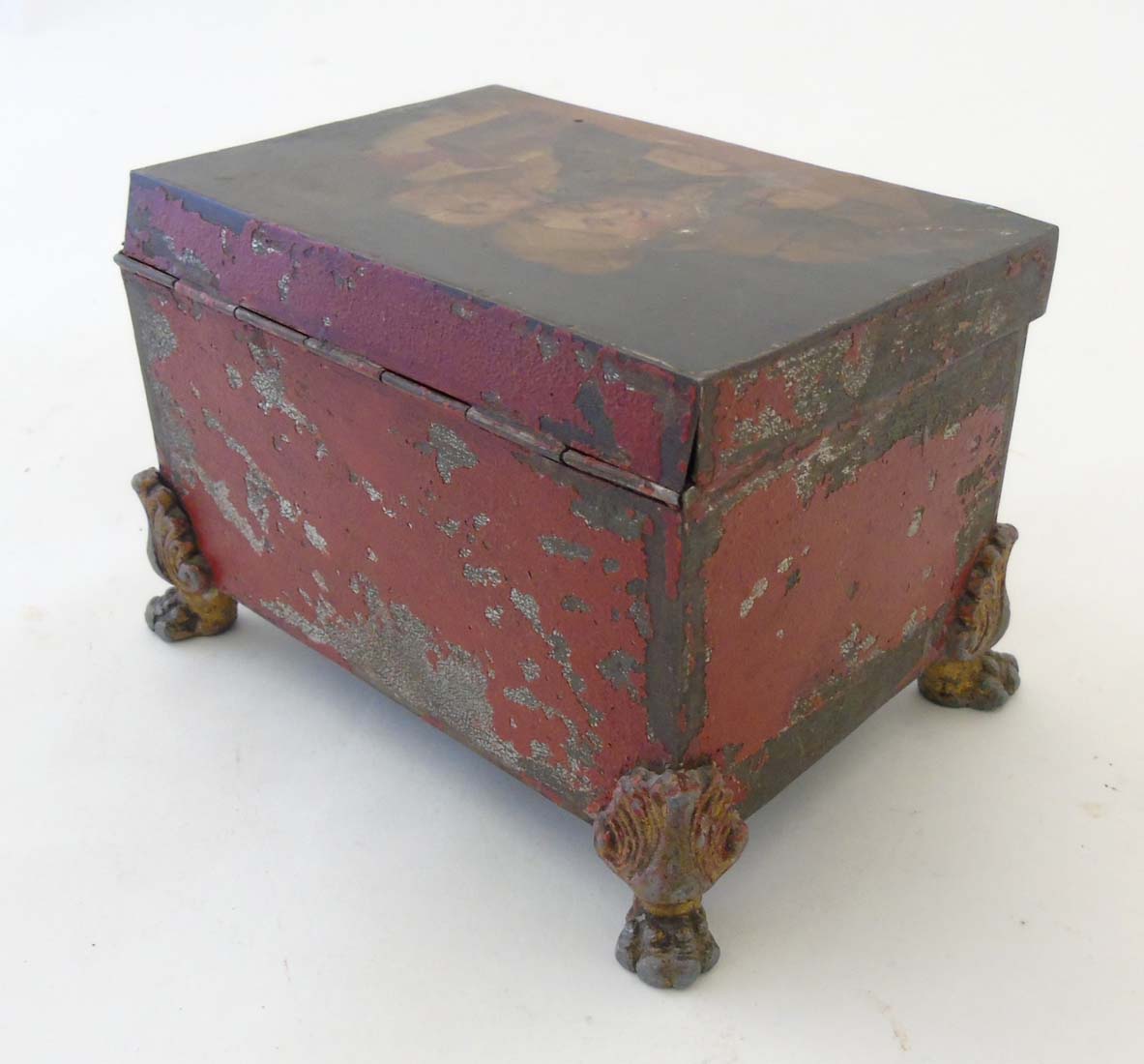 A 19thC tolepeint topped painted Dutch teacaddy 5 5/8" wide x 3 3/4" high CONDITION: - Image 5 of 7