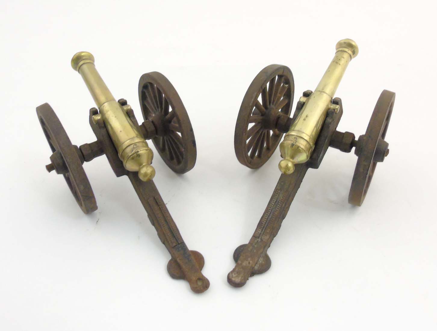 A pair of c.1900 cast iron and brass desk cannons. - Image 6 of 7
