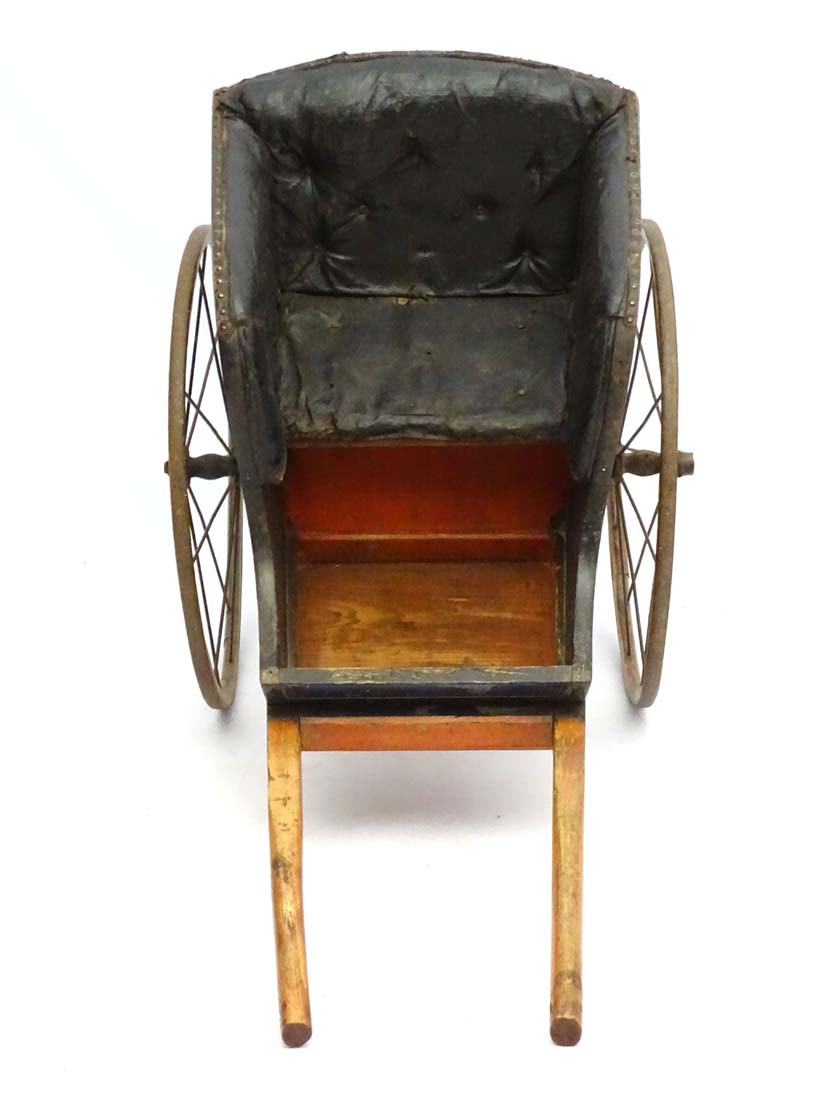 A Victorian Dog Cart with upholstered button back leather seat, hand painted wooden shafts, - Image 3 of 6