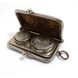 A 19thC leather and nickel plate sovereign / half sovereign purse with hanger.