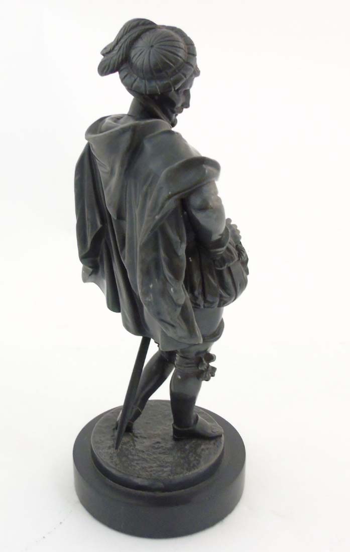 A 20thC Spelter figure of an Elizabethan Gentleman with sword, dagger etc. - Image 5 of 8