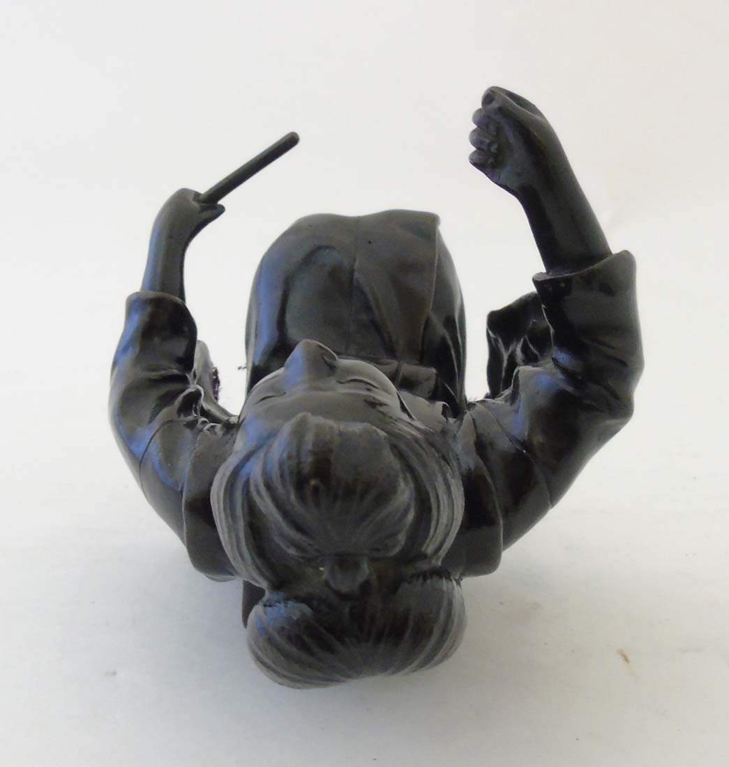 A 19thC Japanese Meiji patinated bronze in the form of a female kneeling. - Image 3 of 12