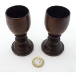 Treen : A pair of 19thC turned Rosewood pedestal cordial cups 3 3/4" high with copy of bill of sale