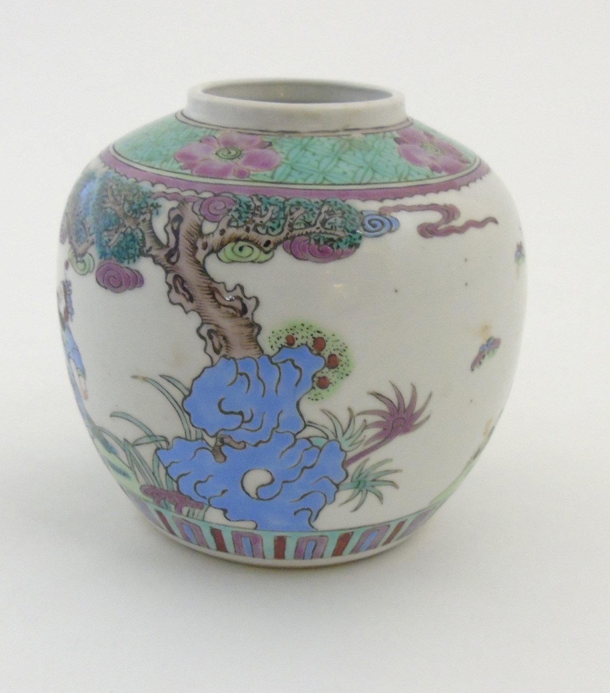 A Chinese Famille Verte ginger jar decorated in enamels of green, pink, purple and blue, - Image 2 of 6