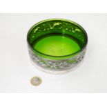 Art Nouveau : a WMF pierced silver plated circular dish with green glass liner (5.