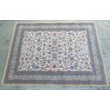 Rug / Carpet : Beige floral border with cream ground central floral panel, in cream, beige, black,