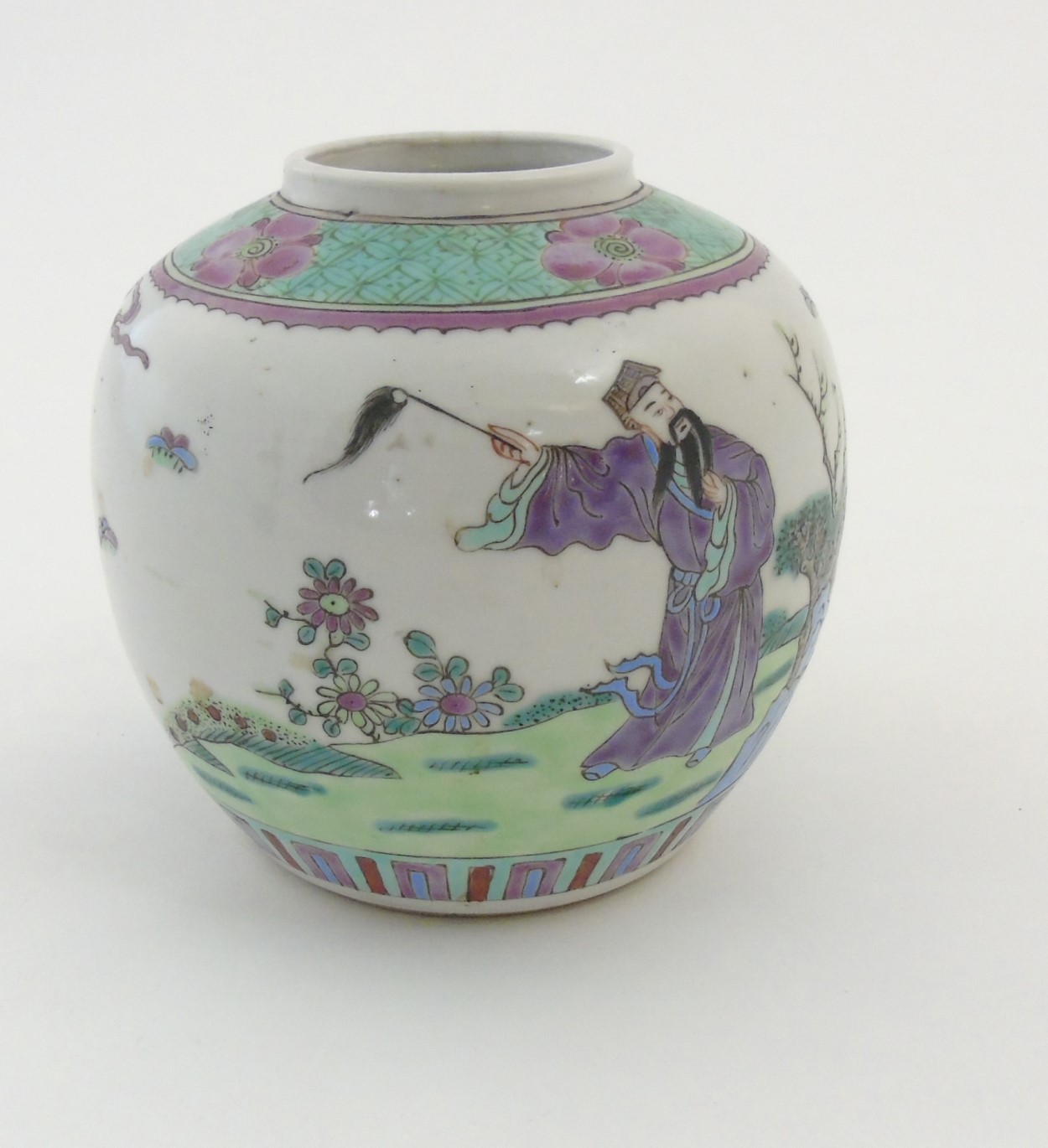 A Chinese Famille Verte ginger jar decorated in enamels of green, pink, purple and blue, - Image 3 of 6