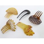 5 hair combs/pins 1 faux tortoiseshell style comb/pin inset with a stylised diamante/paste design,