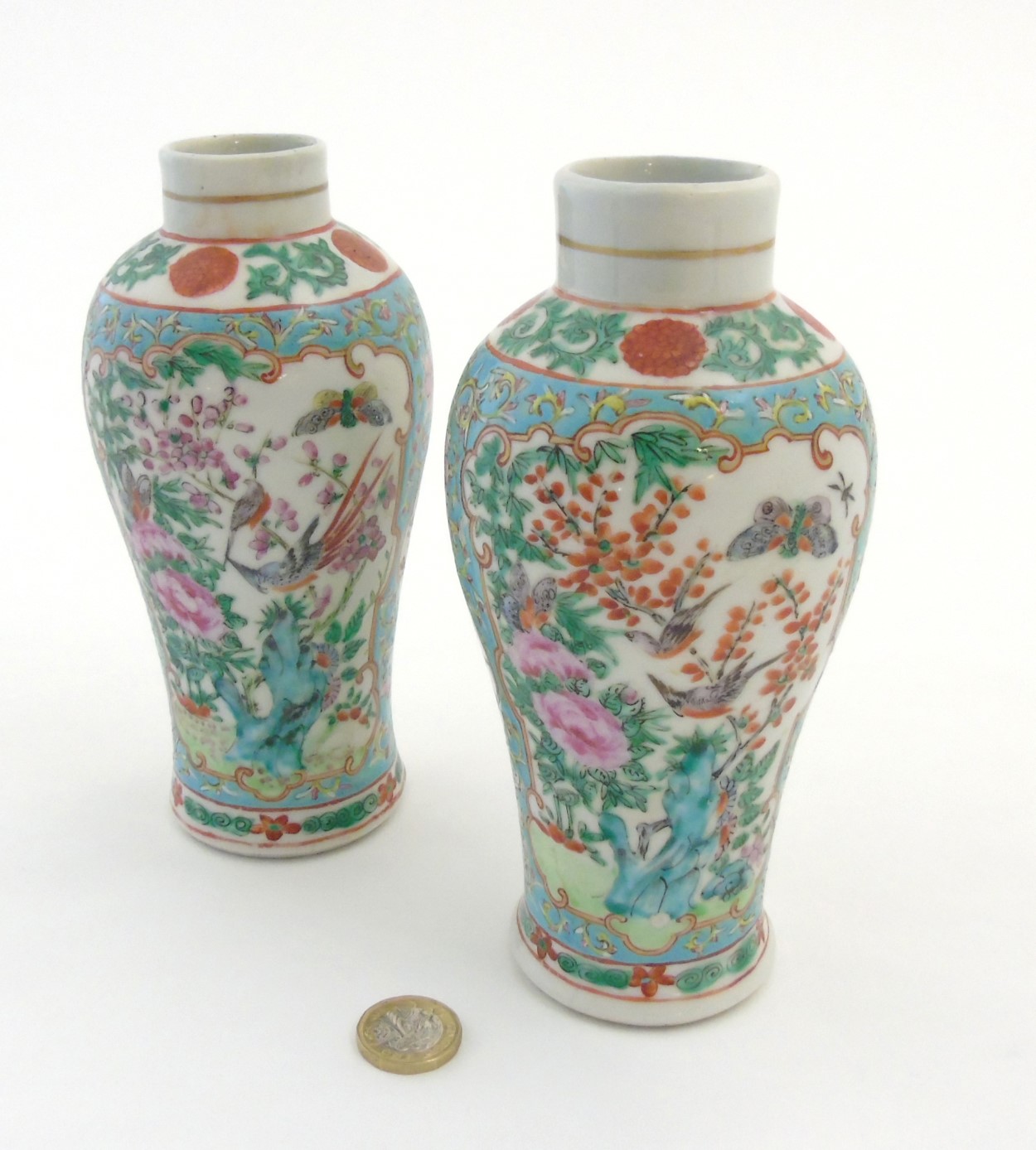 A pair of Chinese Cantonese baluster vases, - Image 7 of 9