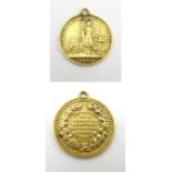 Hearts of Oak Benefits society : A 19thC yellow metal token depicting Hope with anchor and ship to