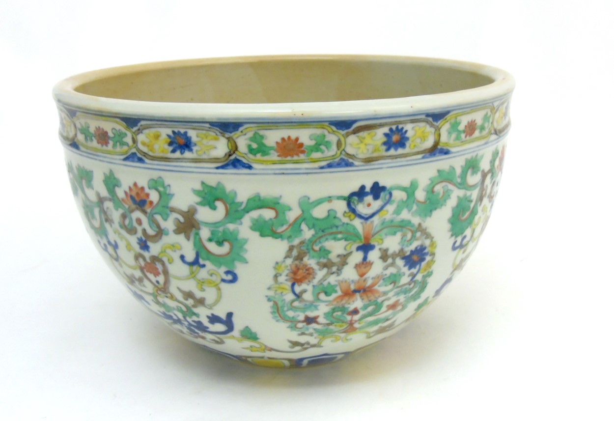 A Chinese Doucai jardiniere, with lotus scroll decoration across body, - Image 4 of 7