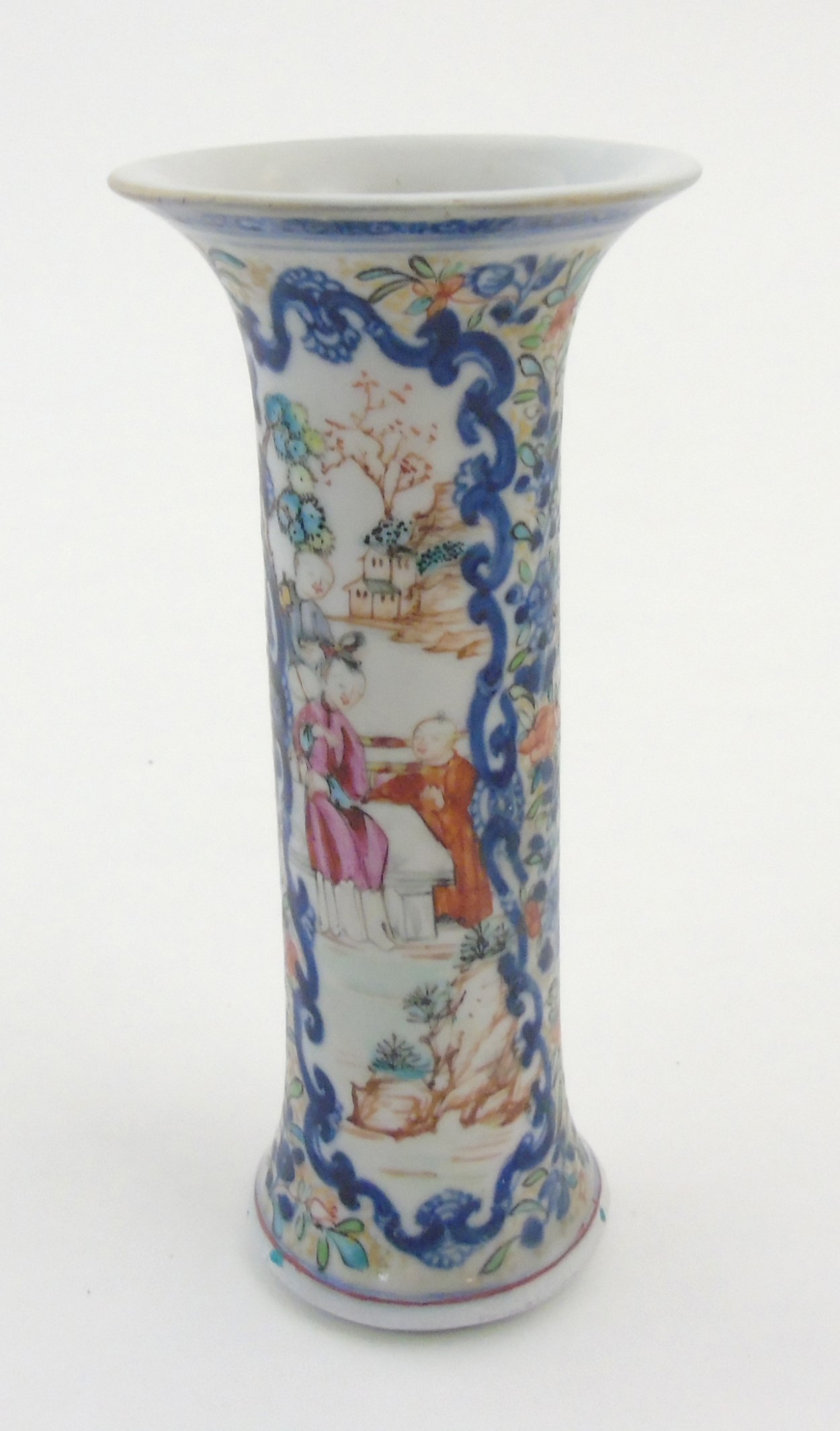 A Chinese Famille Rose vase of tall cylindrical form with flared rim, - Image 6 of 6