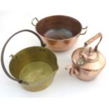 19th C cooking items to include : a copper stove top kettle ,