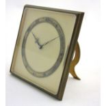 An early 20 thC Swiss bedside Easel clock (timepiece) of squared form , with silvered chapter ring ,