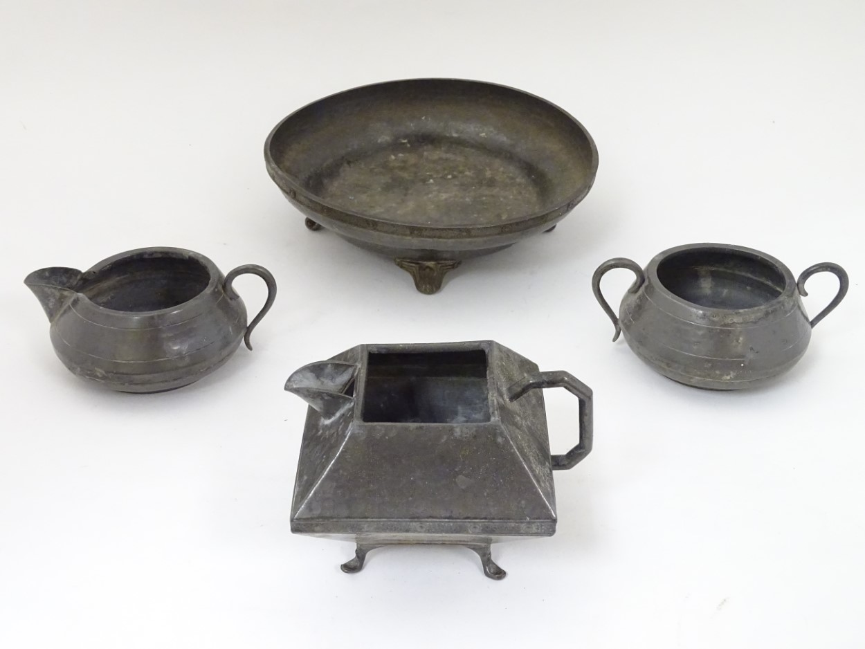 Assorted pewter items by Lion pewter , English Hammered Pewter and Howard Pewter ,