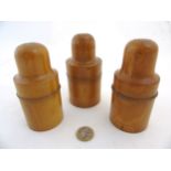 Treen : 3 various Victorian turned boxwood bottle holders two marked S Maw.