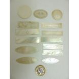 A quantity of Mother of Pearl Gaming counters including rectangular,