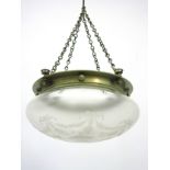 Edwardian Glass ceiling light : a four chain hanging frosted glass ceiling light,