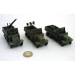 3 c1940s Dinky Toys anti-aircraft models of 6 wheeled truck/ wagons, model no.