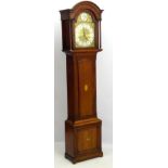 3 train Longcase : an early/mid 20thC Sheraton Revival Inlaid mahogany cased musical longcase clock