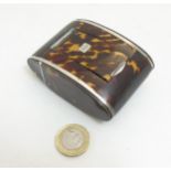 A superb 19thC blonde tortoiseshell and white metal banded triple opening pocket snuff box with