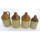 Flagons : 4 assorted 2-tone stoneware flagons to include two examples for ' John White & Co,