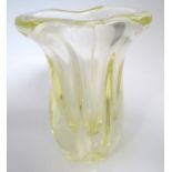 Glass : ' Sevres France ' A yellow crystal vase , marked under ,